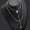 Non-fading European Round Steel Beads Cross Rosary Necklace with Virgin Mary Pendant for Men & Women