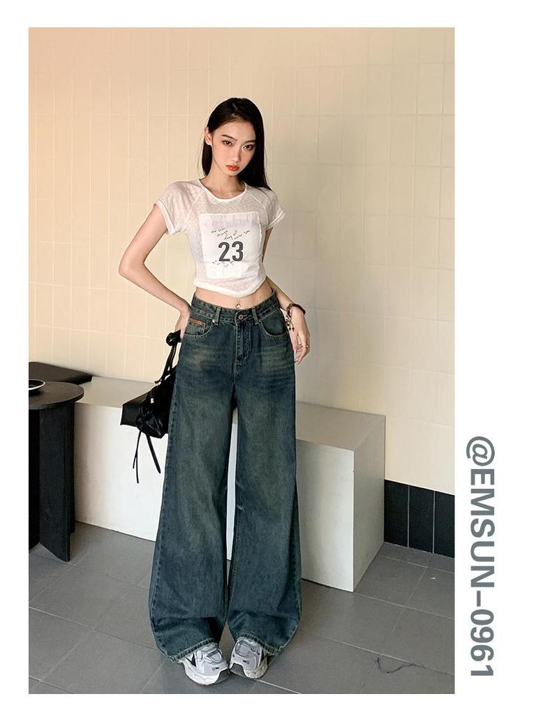 2025 Spring American Retro High Waist Wide Leg Jeans for Women - Spicy Girl