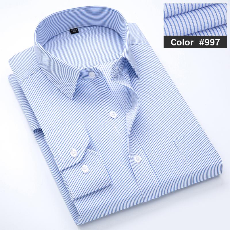 Classic Blue Striped Business Casual Shirt Men's Autumn Slim Lapel Long Sleeve Office Banquet Wedding Formal Social Shirt