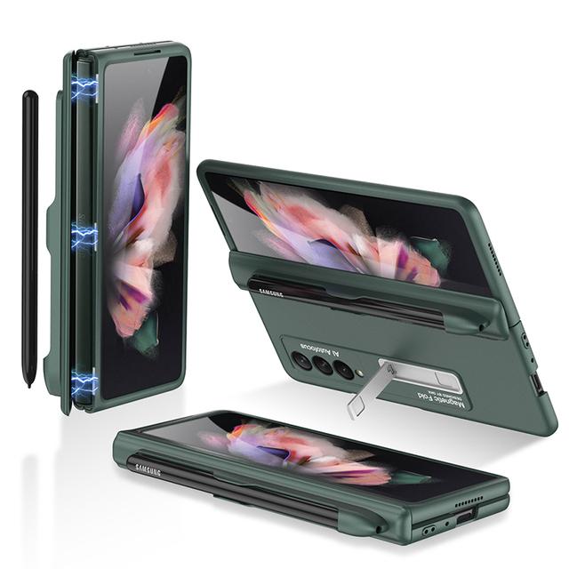Ebesfous Case For Samsung Galaxy Z Fold 3 With Magnetic Holder All -Inclusive Case For Galaxy Z Fold3 Protective Cover With S Pen