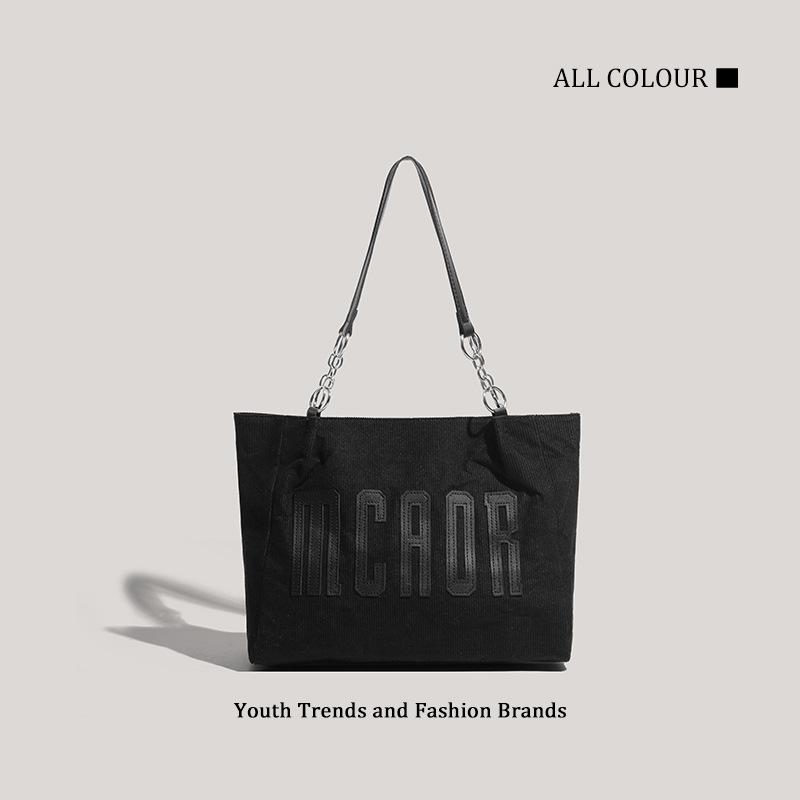 

College students in class shoulder canvas bag large bag women large capacity new summer corduroy commuting чёрный