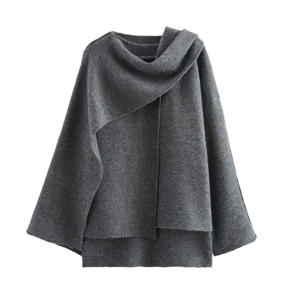 Women's Asymmetric Knitted Scarf Jacket - Fall/Winter 2025 European & American Style