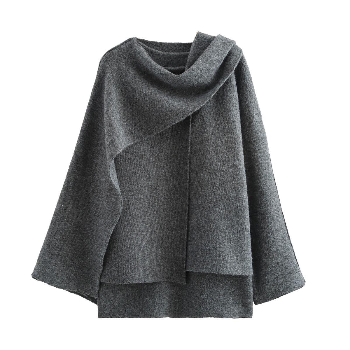 

Women s Asymmetric Knitted Scarf Jacket - Fall/Winter 2025 European & American Style Large