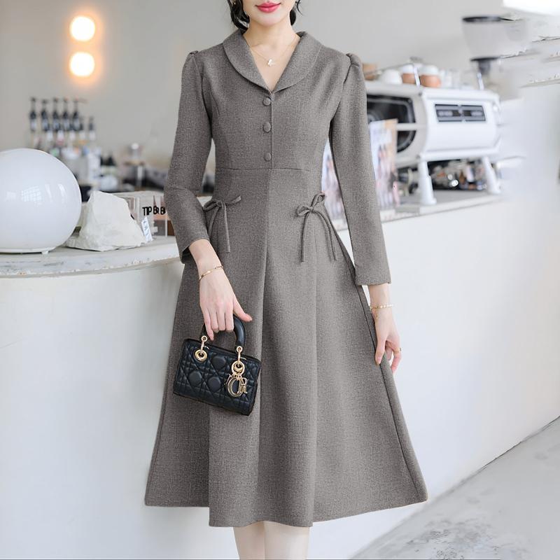 

ZANZEA Жіноча повсякденна сукня з шалевим коміром, однотонна, з рукавом 3/4, елегантна 2XL сірий колір