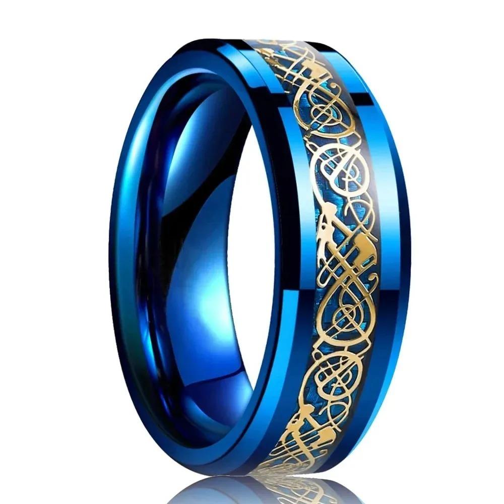 Mode 8mm Herren Edelstahlringe Eingelegte Schwarze Blaue Rote Kohlefaserringe Für Männer Hochzeit Verlobung Party Schmuck Geschenke