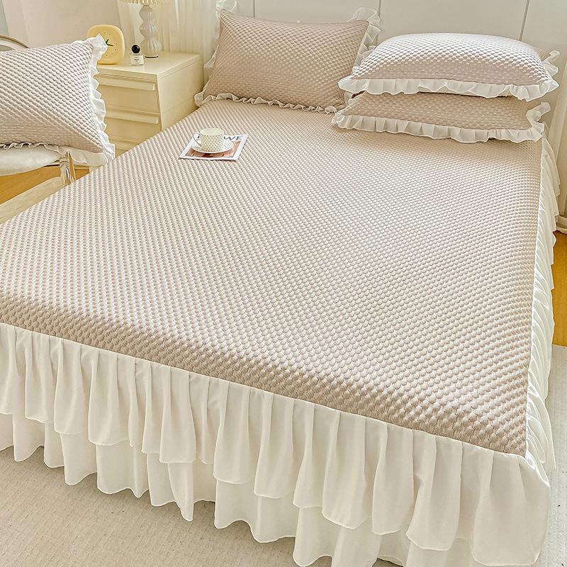 Set de Tres Piezas de Estera de Verano de Seda de Hielo para Gorro, Sábana Bajera 2024 Nuevo Verano Dormitorio de Estudiantes Individual Lavable