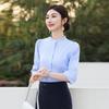 Telo Man Women's Blue Striped 3/4 Sleeve Stand Collar Shirt