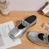 Summer new bag head cool slippers women wear high-end temperament square head women's shoes inner height increase silver Mary Jane shoes