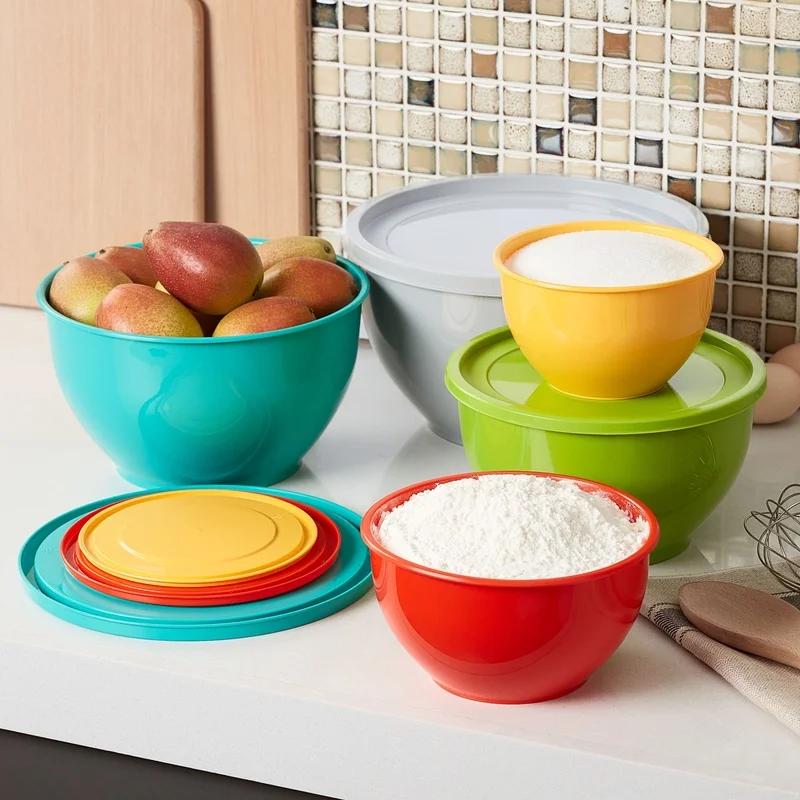 10 Pc Assorted Plastic Mixing Bowl Set with Lids Durable BPA Free Dishwasher Safe Ideal Kitchen Cooking Baking Salad