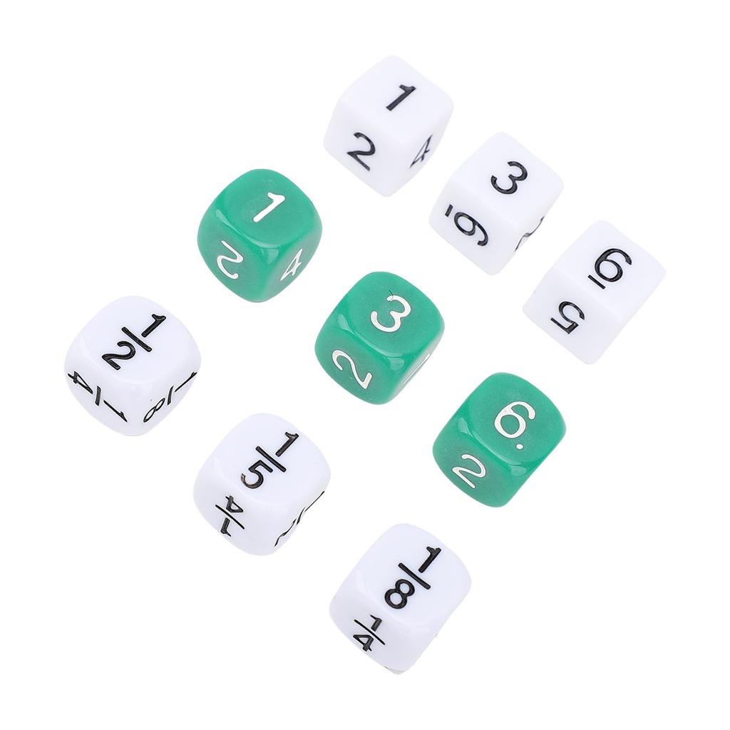 30 BUC Zaruri cu 6 fețe cu numere Plastic Alb Verde 16mm Set de zaruri cu fracții pentru jocuri de societate Predare matematică
