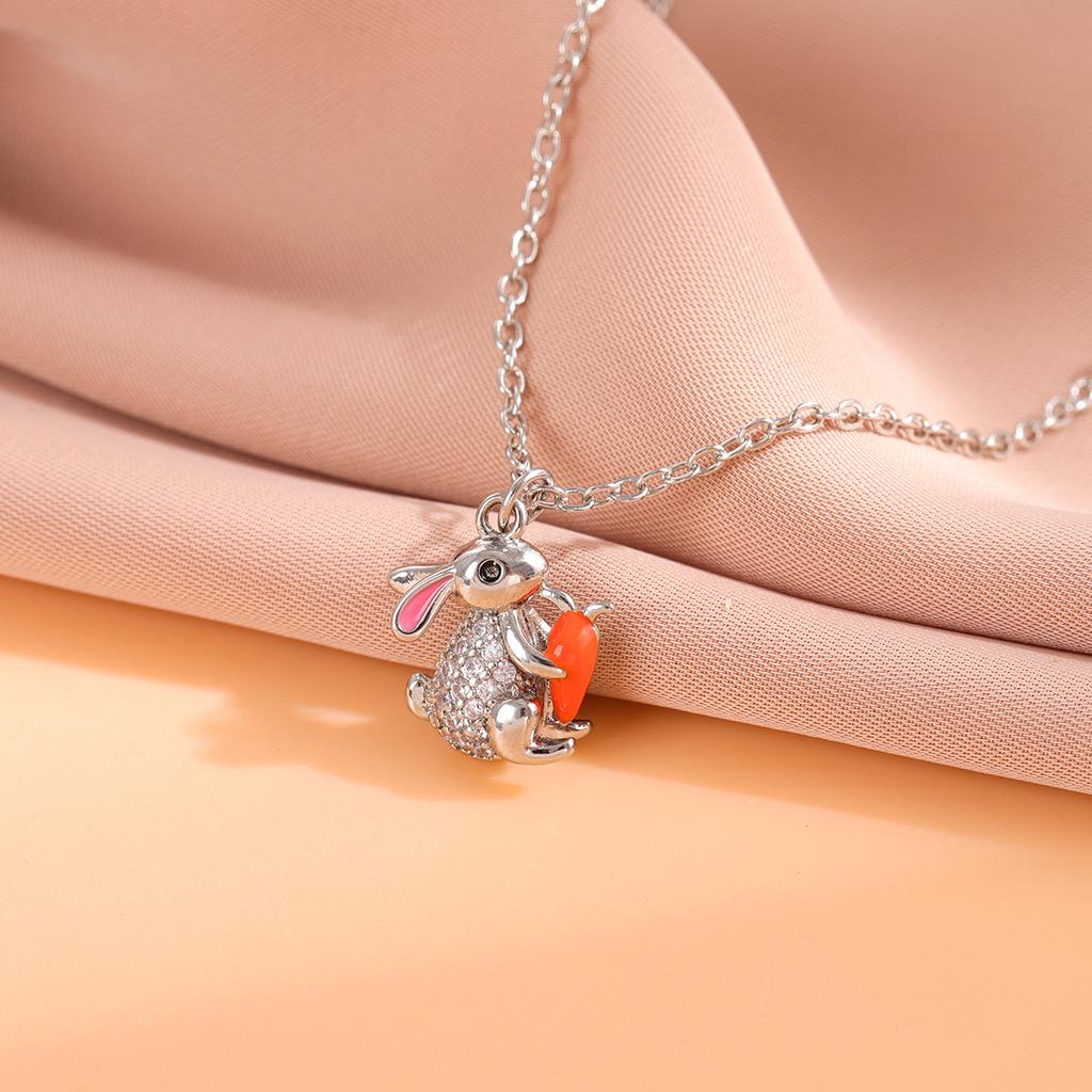 New Fashion Crystal Cute Rabbit Radish 925 Sterling Silver Zodiac Animal Pendant Necklaces XL291