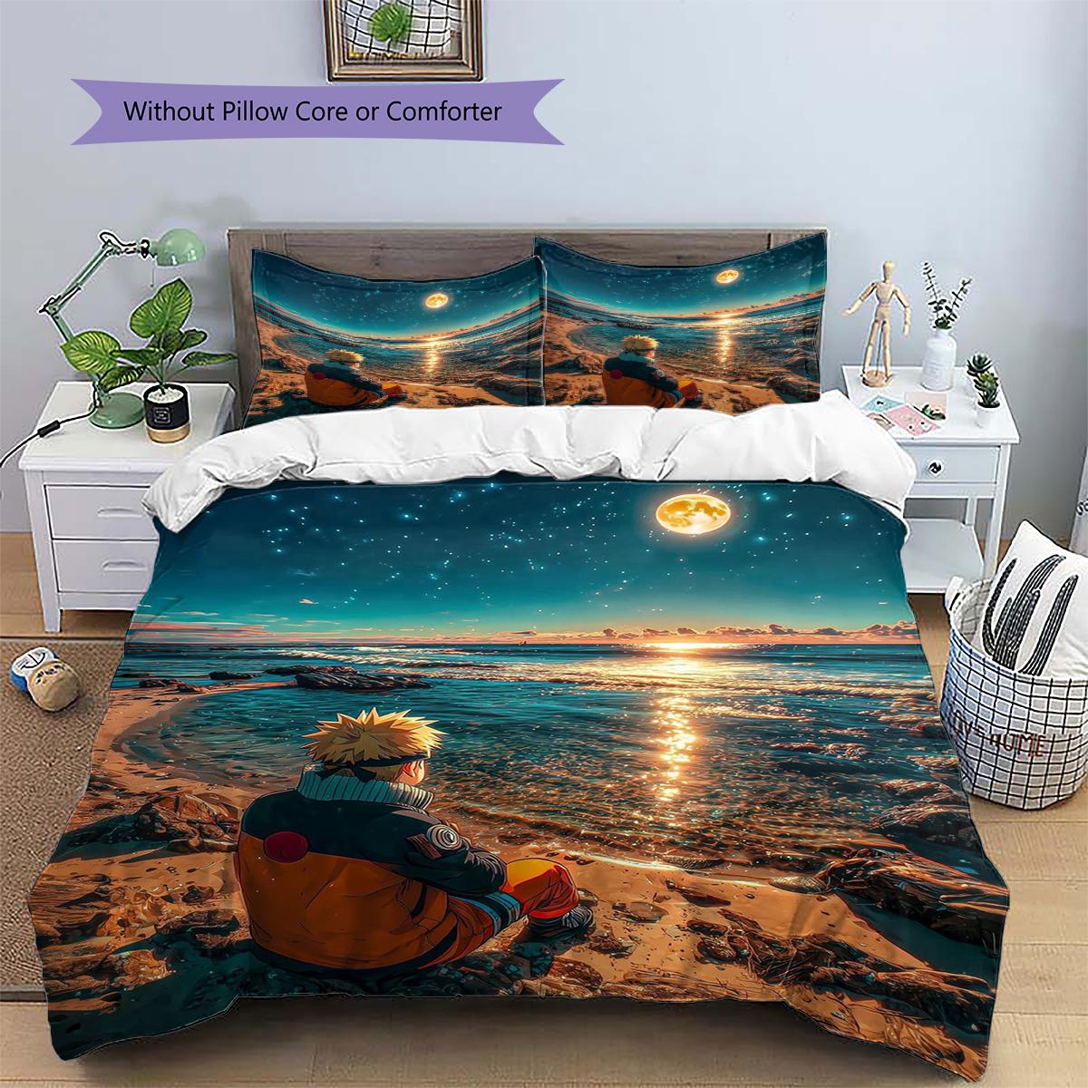 

Naruto Uzumaki Patterned Pillowcase & Duvet Cover Set Bedroom Collectible Gift Bedding with Anime Theme Wonderful Gift.-TING 135x200cm