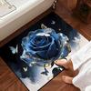 Yousheng 3D Rose Fußmatte Blumenmuster Rutschfeste Badematte Realistische Rose und Schmetterlinge Badezimmerteppich für Eingang Schlafzimmer Wohnzimmer