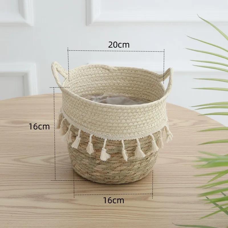 Nordic-style Rattan-woven, Straw-woven Flower Basket, Bamboo-woven Planter for Green Plants, Floor-standing Willow-woven Plant