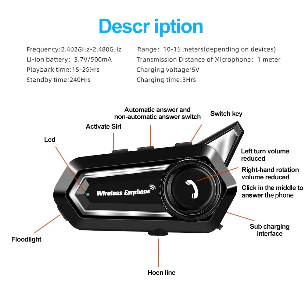 BT31 Motorcycle Helmet Headset Bluetooth 5.3 Voice Contro 500mAh Wireless Hands-on Talking Headset Waterproof with LED Lighting
