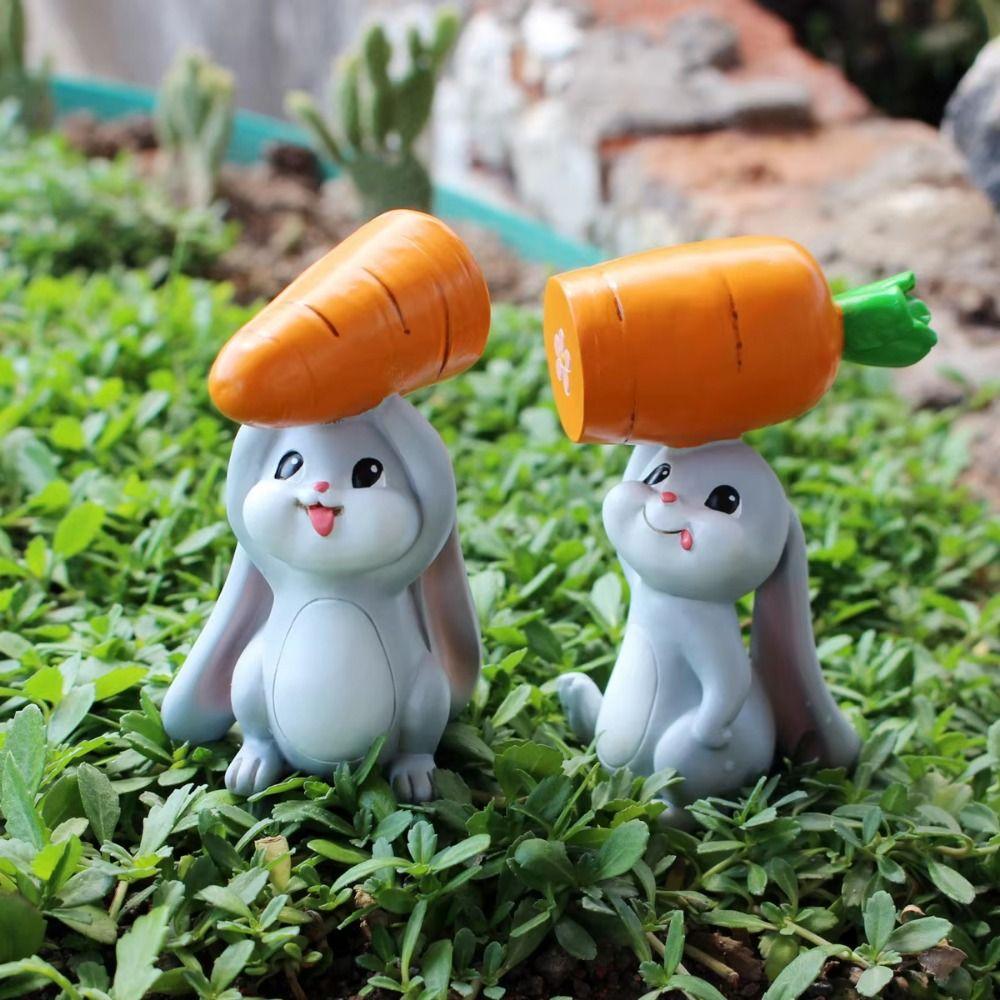 2Pcs/Set Hand-Painted Resin Rabbit Decoration Carrot-Carrying Bunny Statue  Carrot Egg Decoration