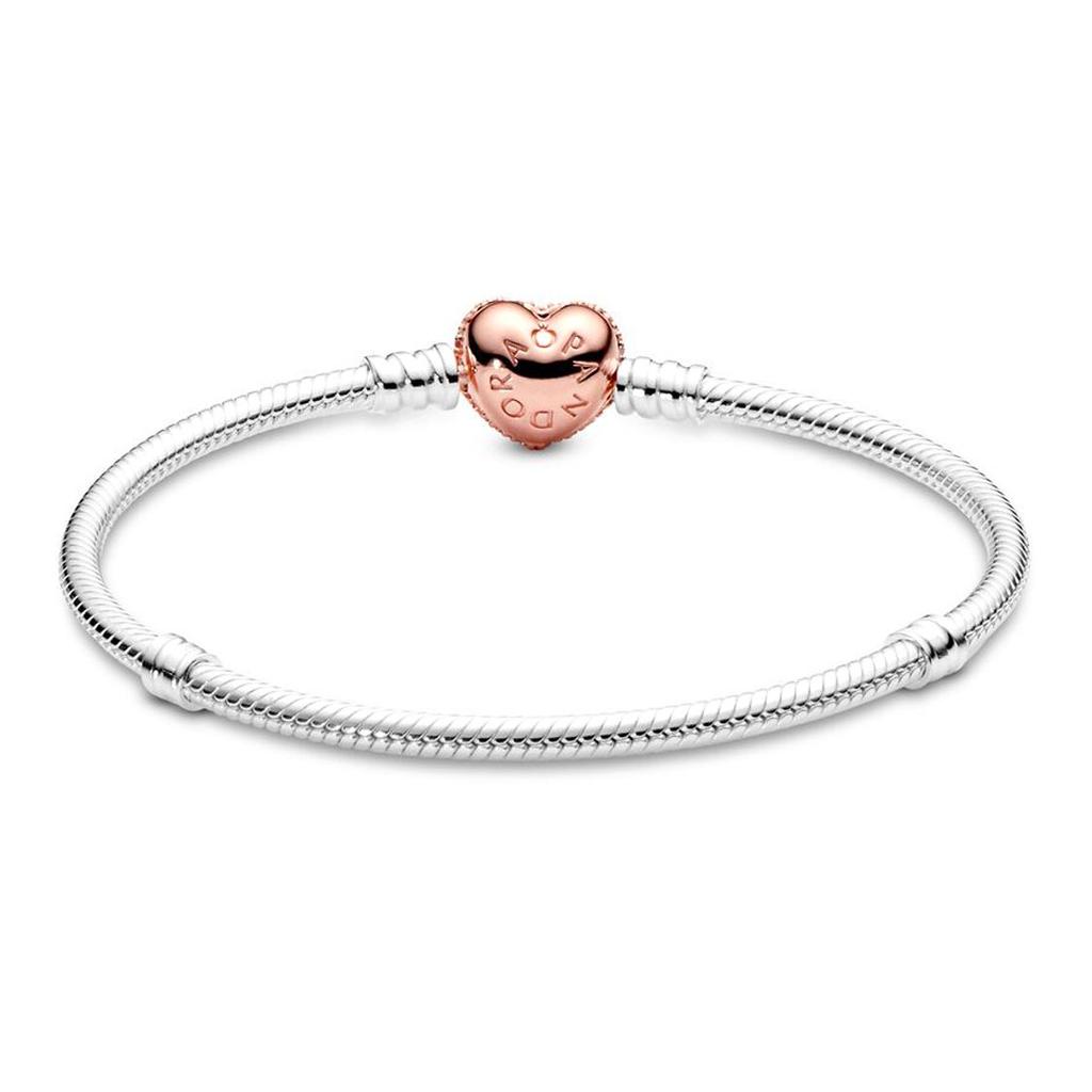 Pandora Moments Snake Chain Bracelet Silver Rose Gold Women Bracelet 586292CZ
