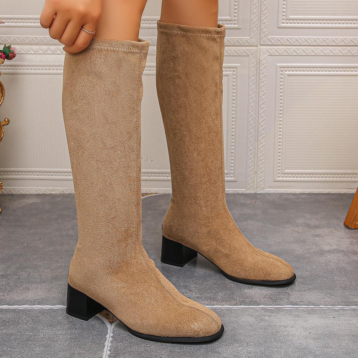

Fashion New style of suede round-toed chunky high boots, chunky round-toed boots that don t reach the knees, slim boots 35