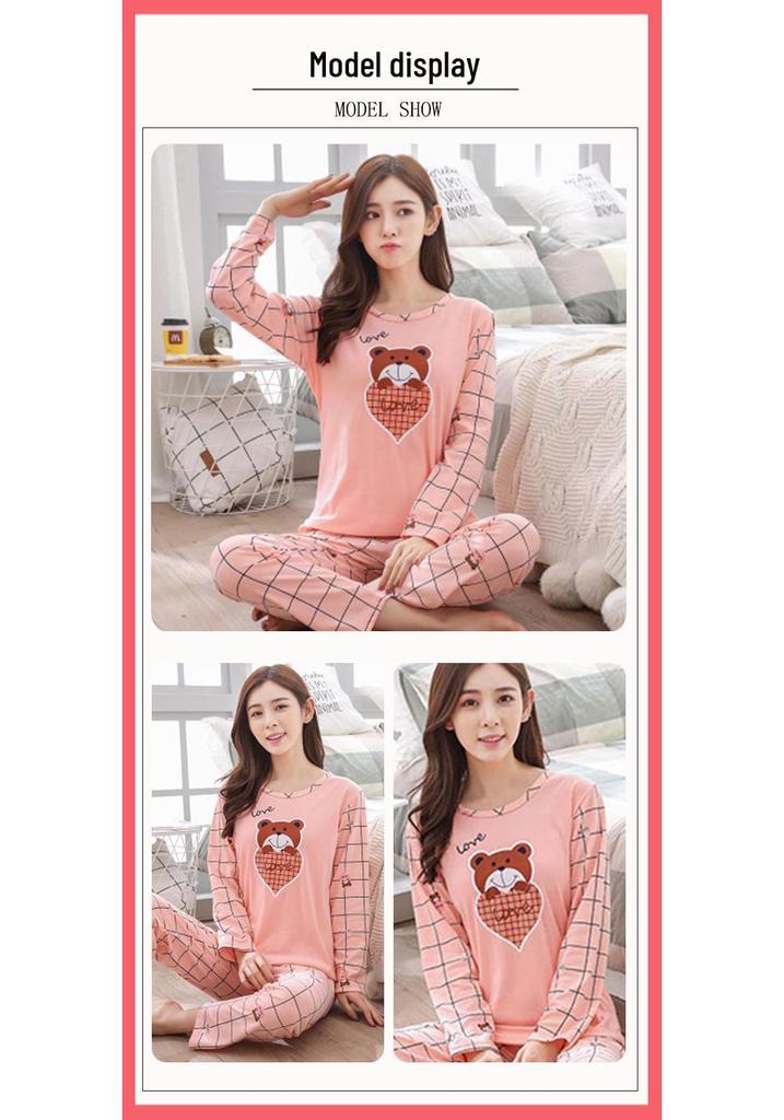 Women's Spring Autumn Long Sleeve Cute Pajama Set - Thin Casual Petite Homewear