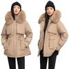 Pie overcome women's new winter new velvet cotton-padded coat, small waist thickened warm big fur collar jacket