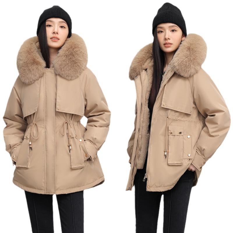 Pie overcome women's new winter new velvet cotton-padded coat, small waist thickened warm big fur collar jacket