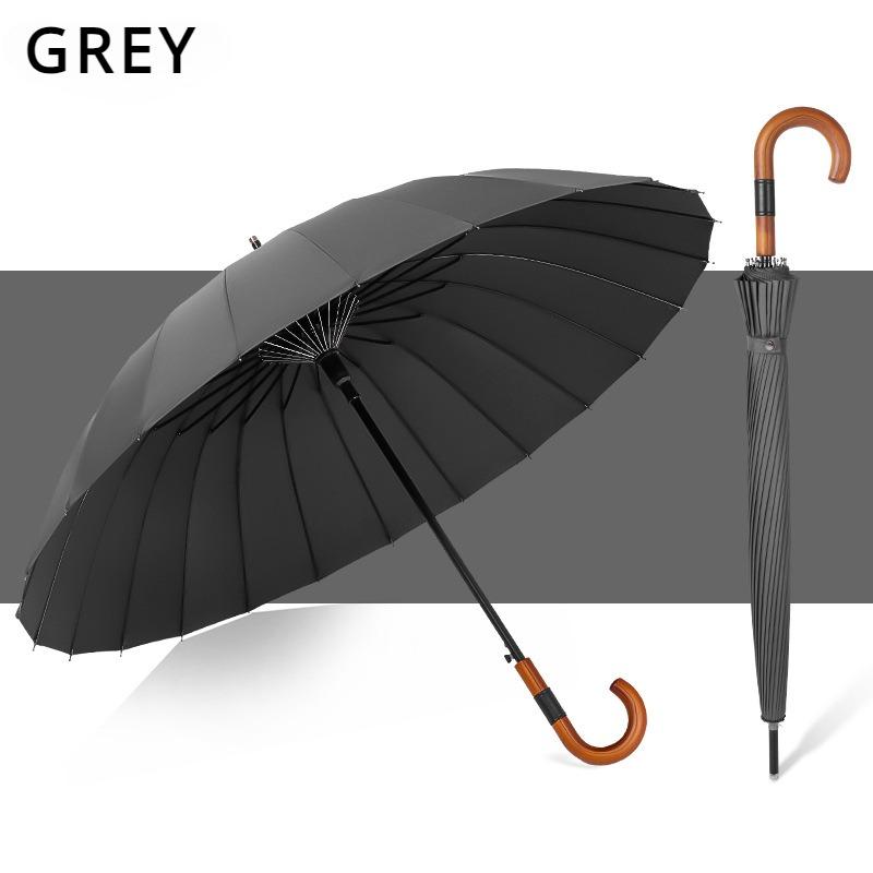 Long Handle Umbrella Large Automatic Umbrellas 24-Bone Solid Wood Handle Sturdy Wind Resistant Reinforcement Rainstorm Umbrella