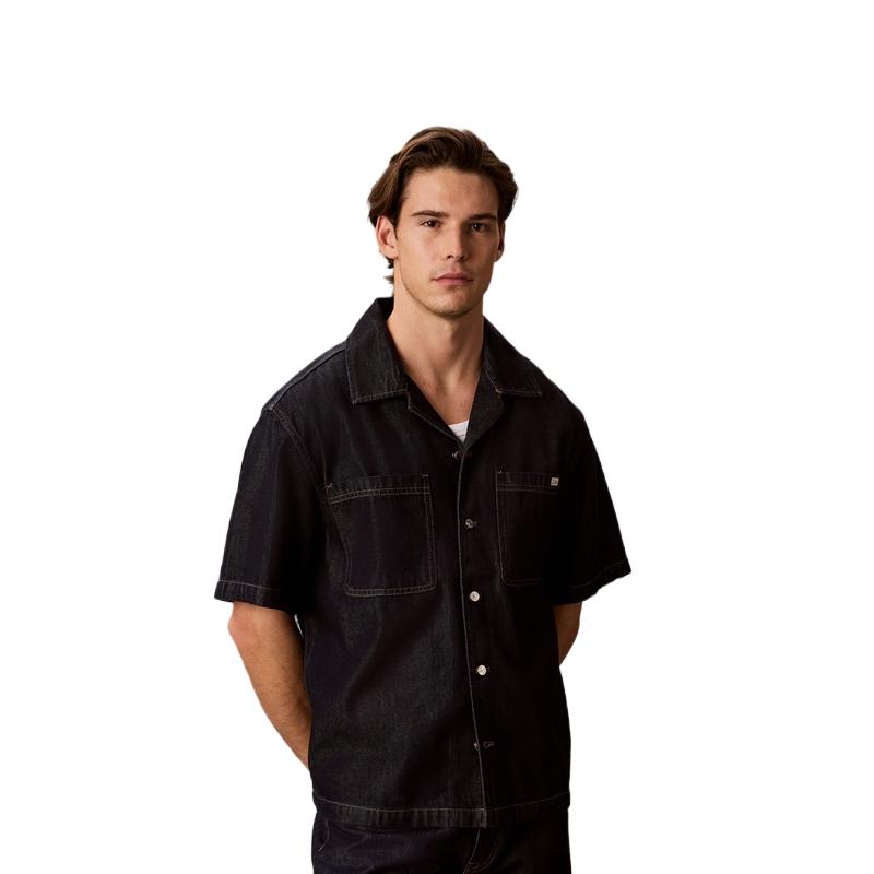 Calvin Klein Jeans Lyocell Blend Vintage American Cuban Collar Short Sleeve Denim Shirt Men Shirts 4RG733G