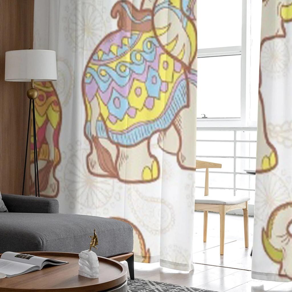 Indian Elephant Sheer Curtains for Living Room Transparent Tulle Window Treatments Bedroom Kitchen Home Decor Veil Drapes