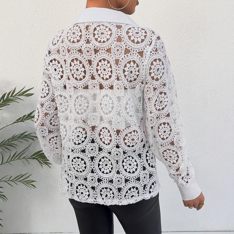 Women's Fashion Casual Solid Color Print Long Sleeve POLO Neck Blouses & Shirts
