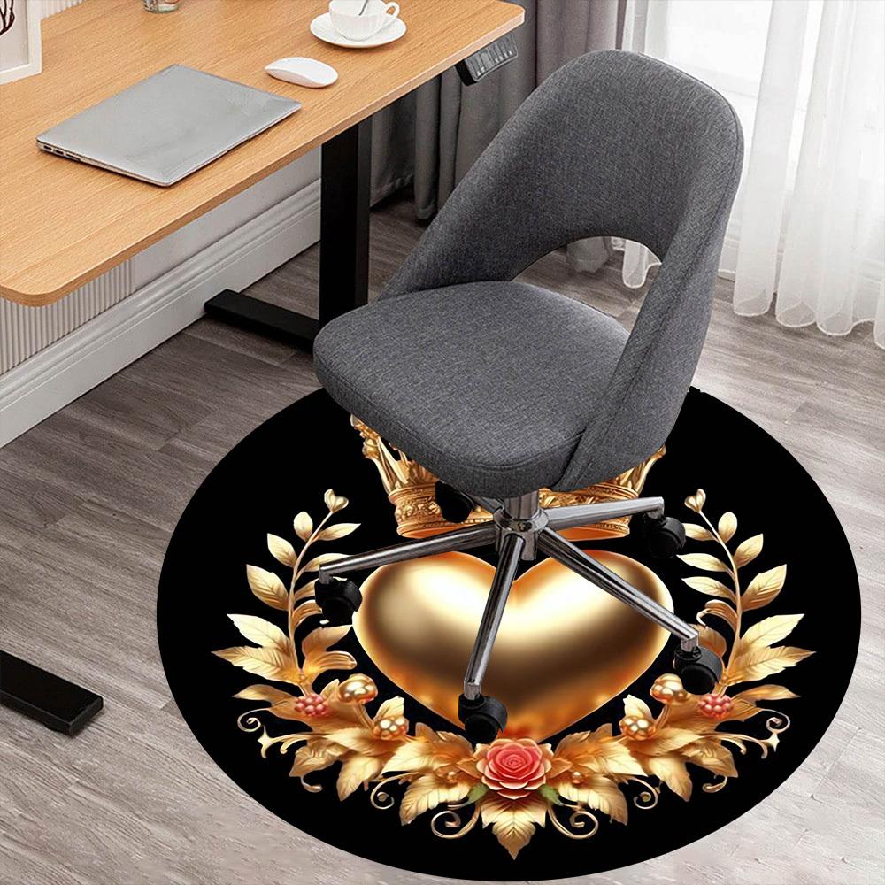 1pc Heart Crown Round Chair Mat Area Rug - Non-Slip, Floor Mat for Office, Bedroom, and Indoor Decor -1002208
