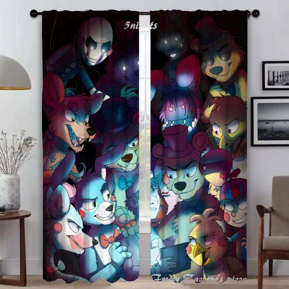 Five Nights At Freddy's Tulle for Bedroom Modern Living Room Curtains 2 Pieces Window Curtain Shades Halloween Decoration Camera