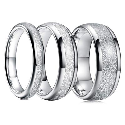4mm 6mm 8mm Silver Color Tungsten Wedding Rings For Men Women Dome Polished Meteorite Inlay Steel Couple Rings Men Wedding Bands