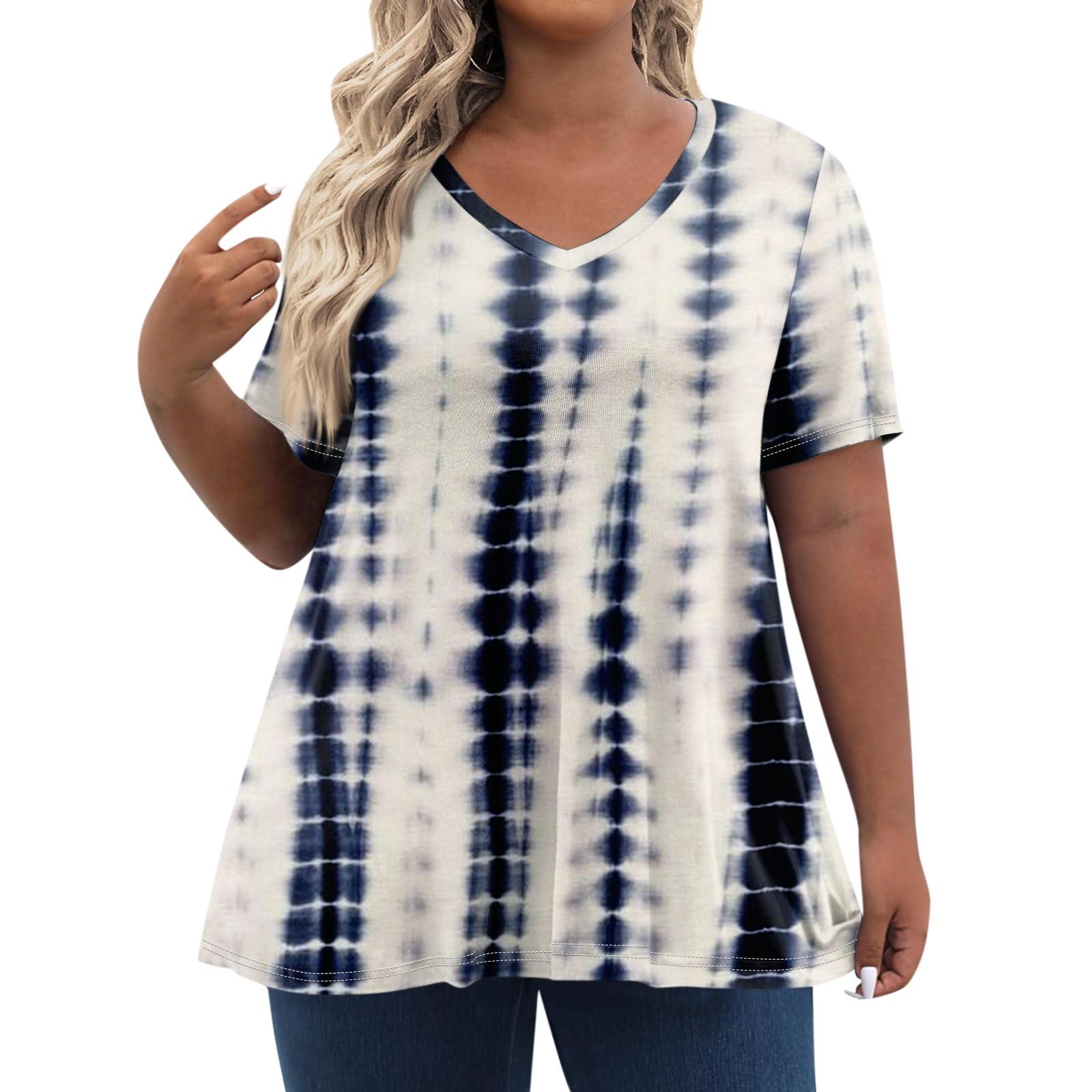 

Женские топы больших размеров, шорты с рукавами, рубашки с V-образным вырезом, повседневная одежда, топы с принтом XL тёмно-синий