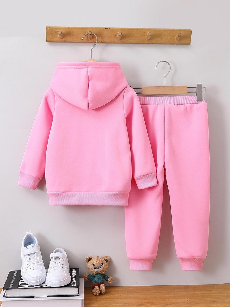 Girls' Heart-Shaped Hoodie and Pants Set - Warm Velvet Pullover for Autumn/Winter