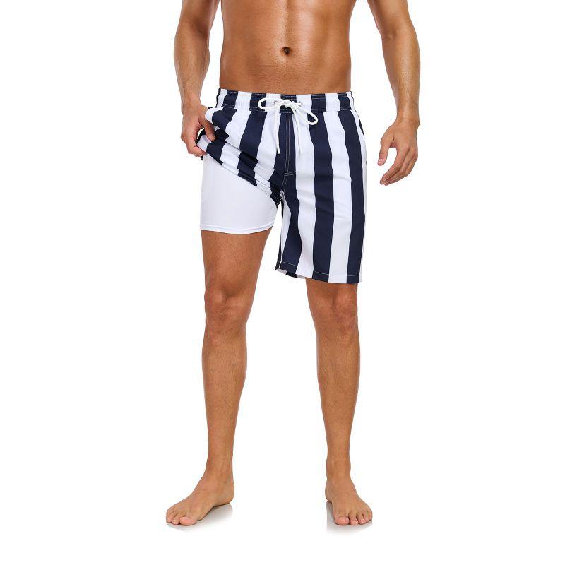 Men's Double-Layer Printed Beach Shorts Drawstring Swim Trunks