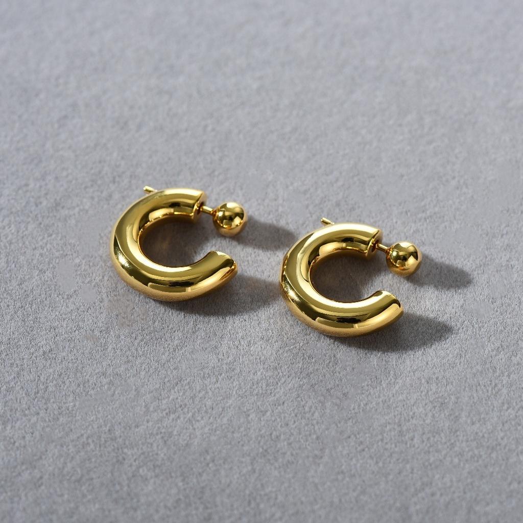 Fashion Personality Trendy Golden Bean Earrings Trendy Metal Thick C-Shaped Open Ring Earrings Golden Bean Hipopop Earrings