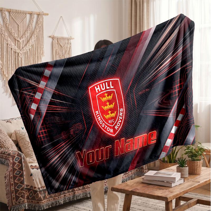 Hull KR Flannel Blanket, Custom Name Text Personalized Soft Throw Blanket Home Decor Gift
