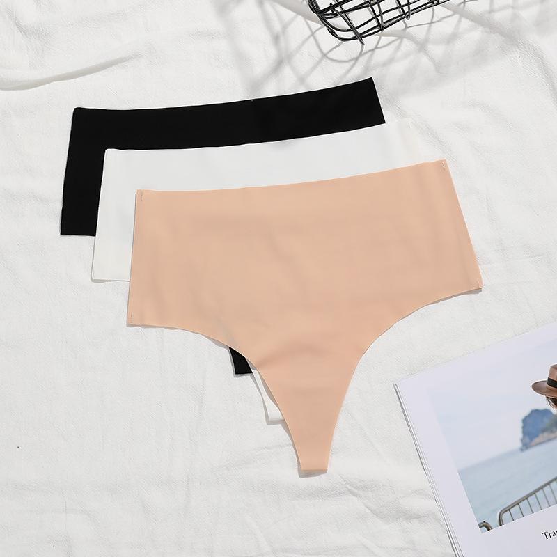 Foreign trade thong women's seamless invisible quick-drying high-waisted ice silk briefs large size breathable sexy abstinence T-pants