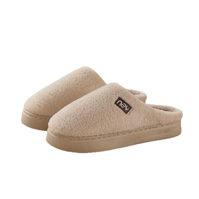 Autumn and winter new plush slippers couple home indoor non-slip warm comfortable thick bottom lightweight cotton slippers