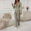 Women's 2 Piece Outfits Sets Ruched Long Sleeve Tops  Wide Leg Pants Tracksuit Sets
