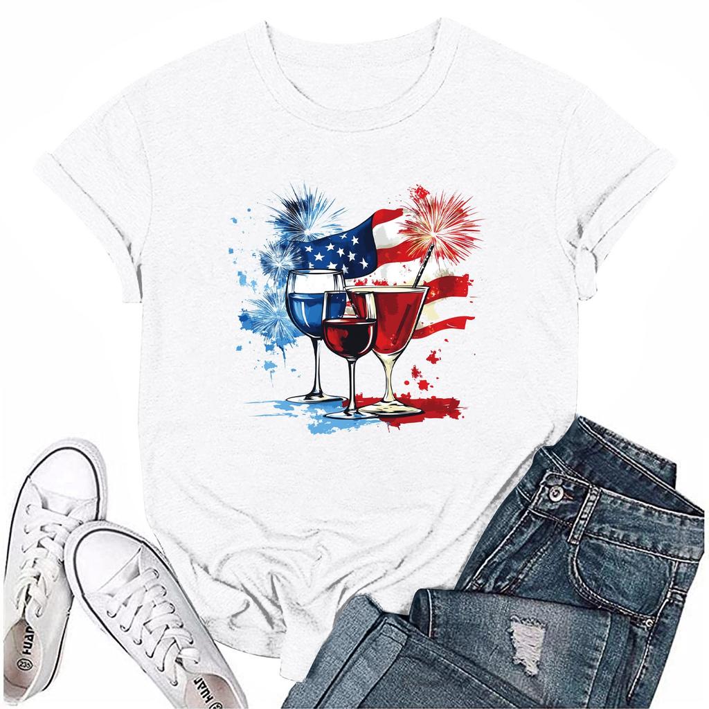 Dámská módní ležérní tištěná tričková halenka s kulatým výstřihem a krátkým rukávem Tričková halenka Halenka