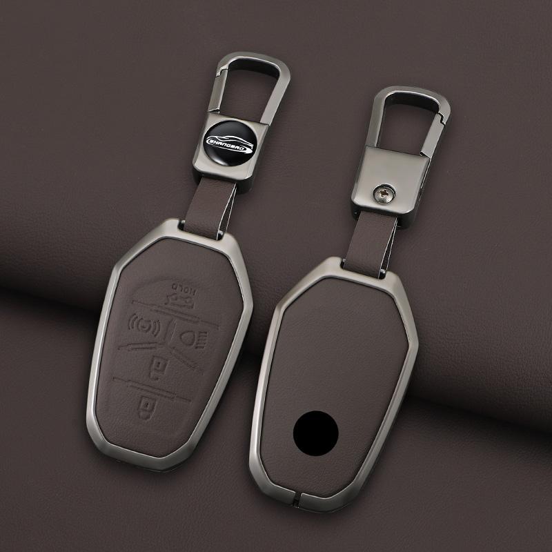 Zinc Alloy Leather Car Remote Key Case Cover Shell Fob For Ssang Yong  G4 Rexton Protective Keychain Styling Accessories