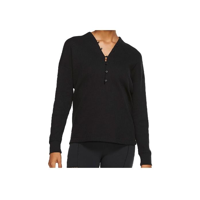 Nike Waffle-Knit V-Neck Comfortable Casual Pullover Sweater Women Tops Black CV9906-010