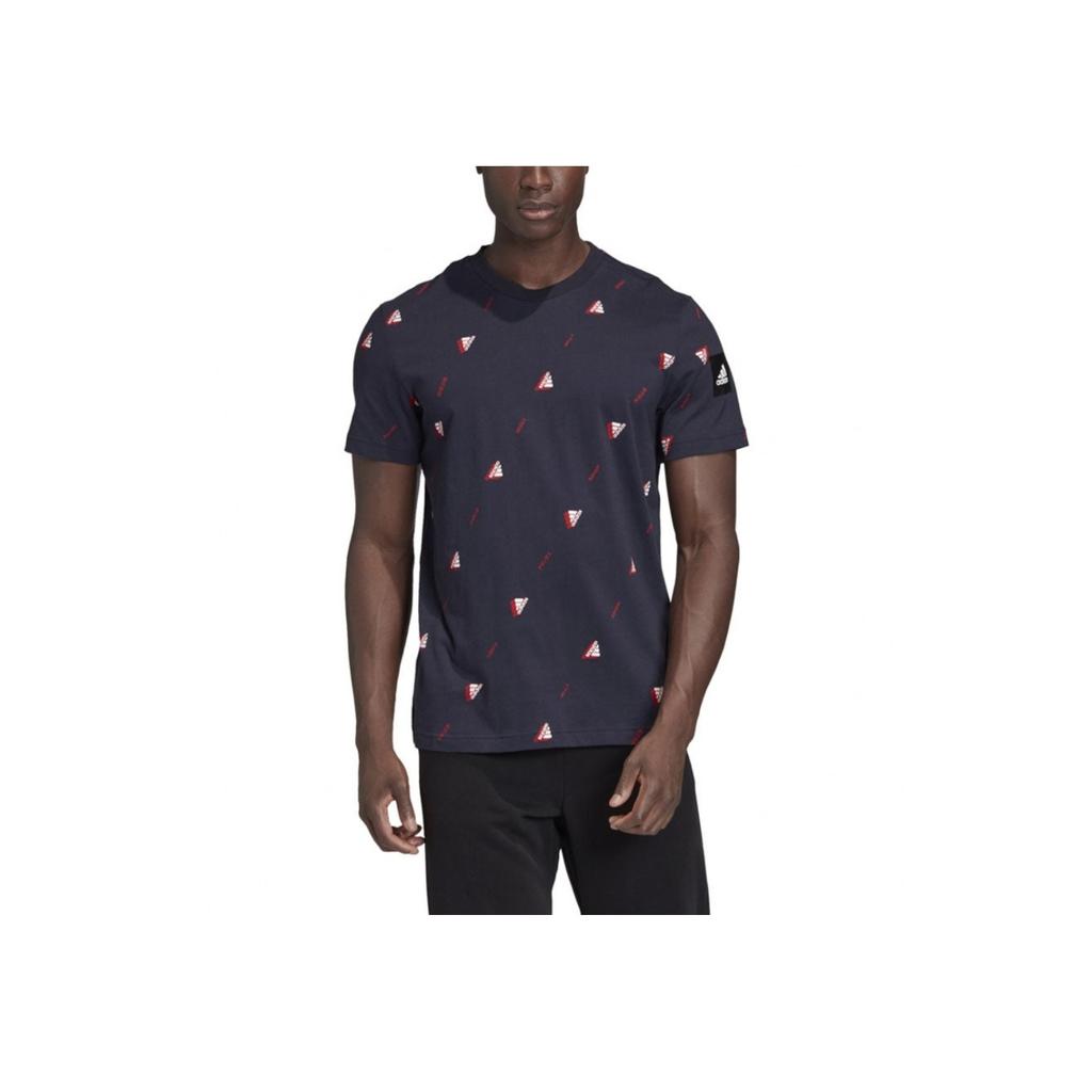 Adidas Mhe Aop All Over Print Comfortable Crew Neck Short Sleeve T-Shirt Men Tops Navy-Blue FQ6214