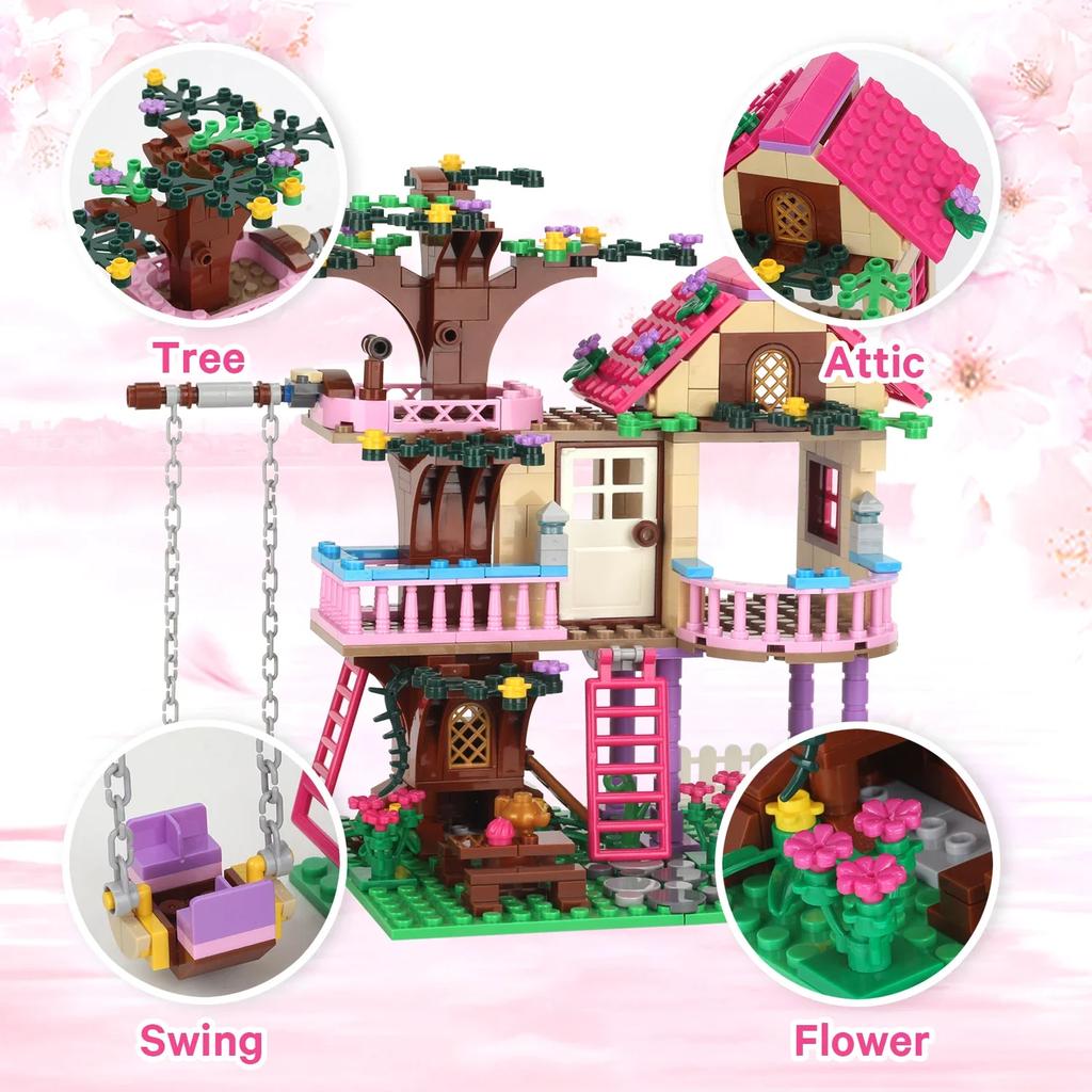 Non-Toxic New Creative Fantasy Tree House Building Blocks Set With Assembly Bricks Gift For Kids Children'S Birthday Christmas Gifts