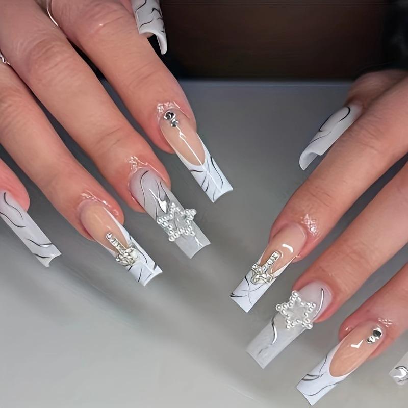 Nail Patch Collection European And American French Spice Girls Wind Fake Nails Rectangle Wear Nail Diamond