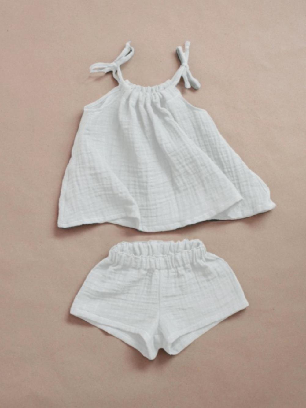 New Summer Toddler Pure Cotton Double-Layer Crinkled Camisole & Shorts Set 100 cm