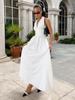 Women Floral V Neck Boho Maxi Dress Halter Tie Flowy A Line Beach Wedding Guest Dresses Tiered Sundress with Pockets