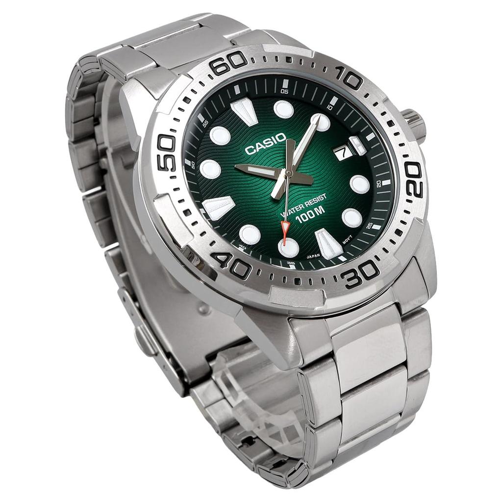 Casio Standard Analog Quartz Men's Watch MTD-140D-3AV, Green Dial, Metal Band