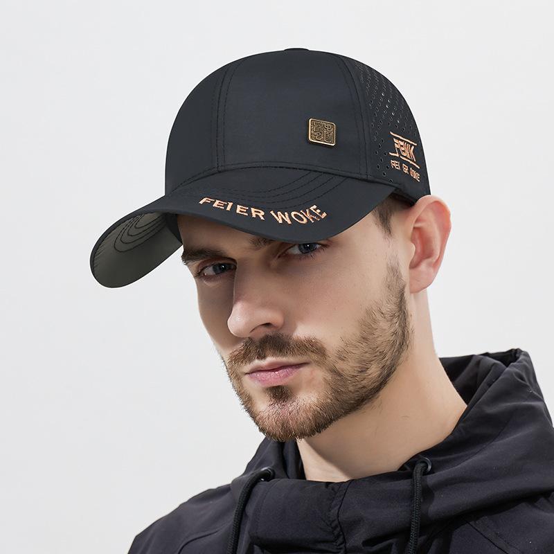 Summer Sunscreen Black Rubber Brim Quick-Drying Baseball Cap Men Embroidered Breathable Cap